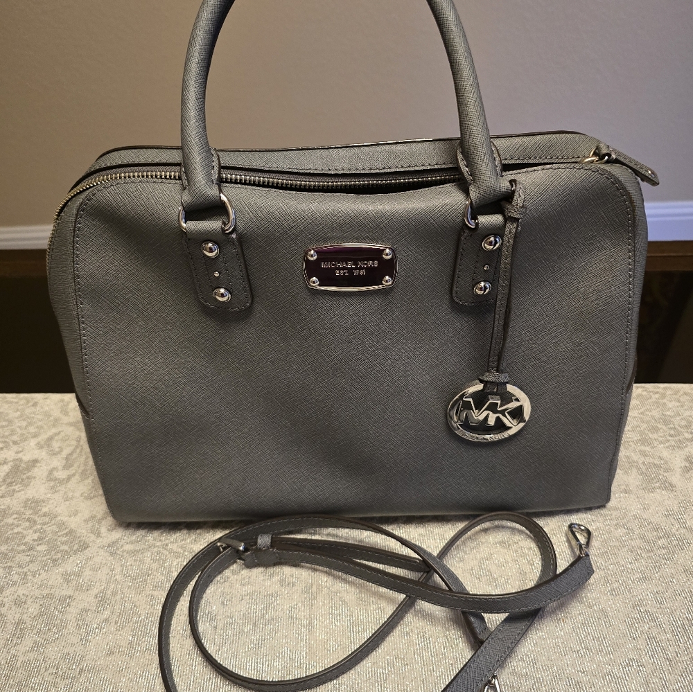 Michael Kors Gray Satchel with Elegant Silver Accents
